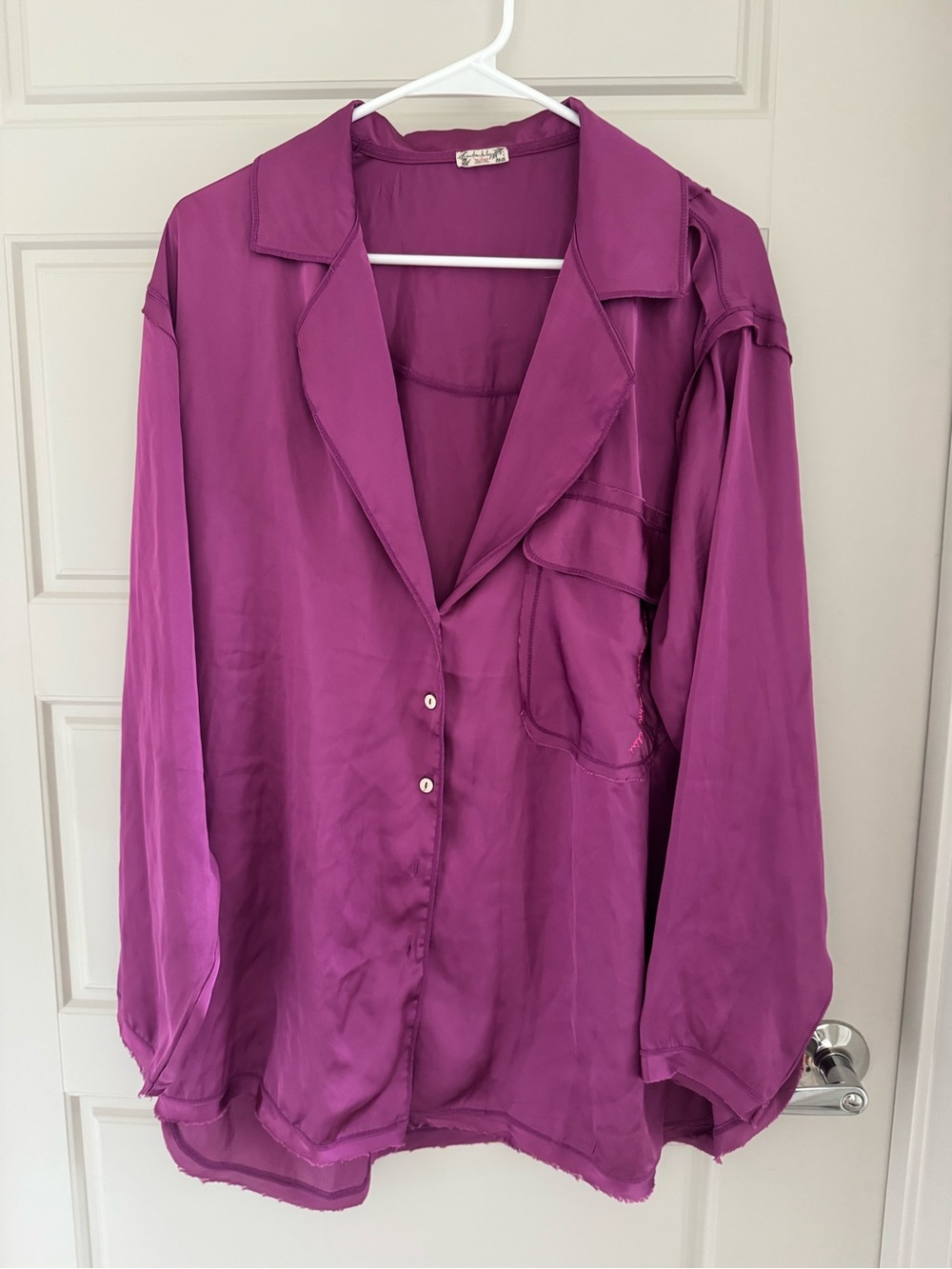 Free People Magenta Satin Button-Front Pajama Top